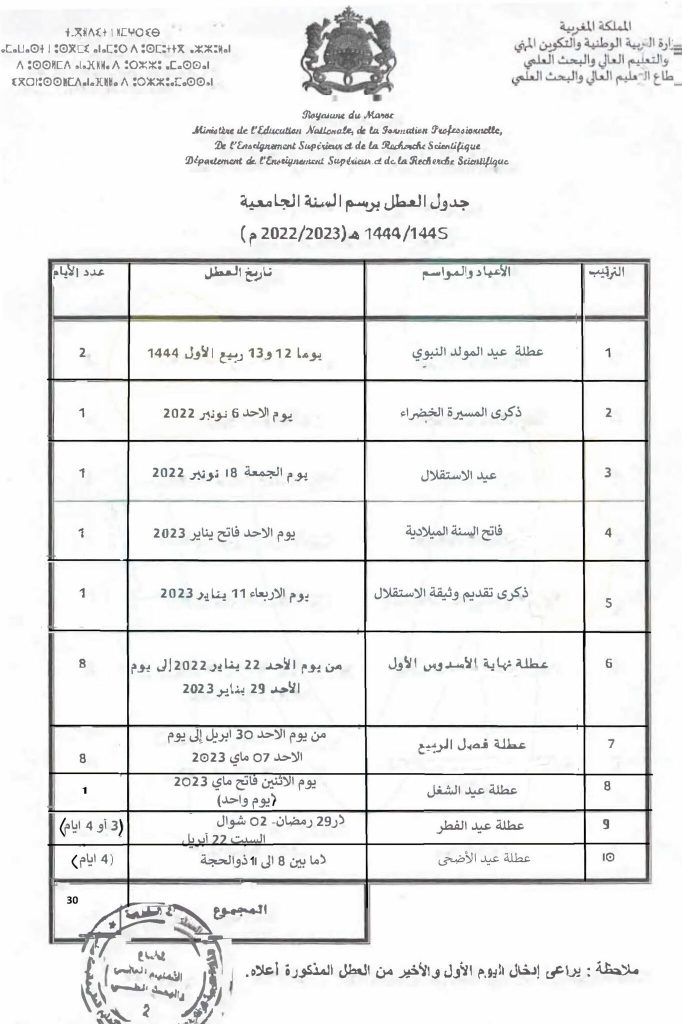 Calendrier vacances universitaires 2023 / 2024